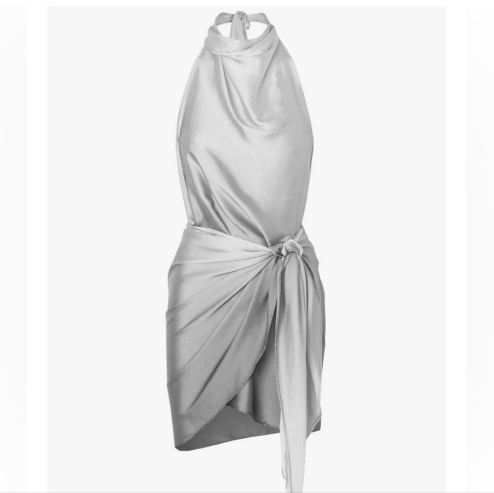 Nwt Baobab Providencia Silver Metallic Goddess Lurex Soft Wrap Halter Dress Xs S - Picture 4 of 10